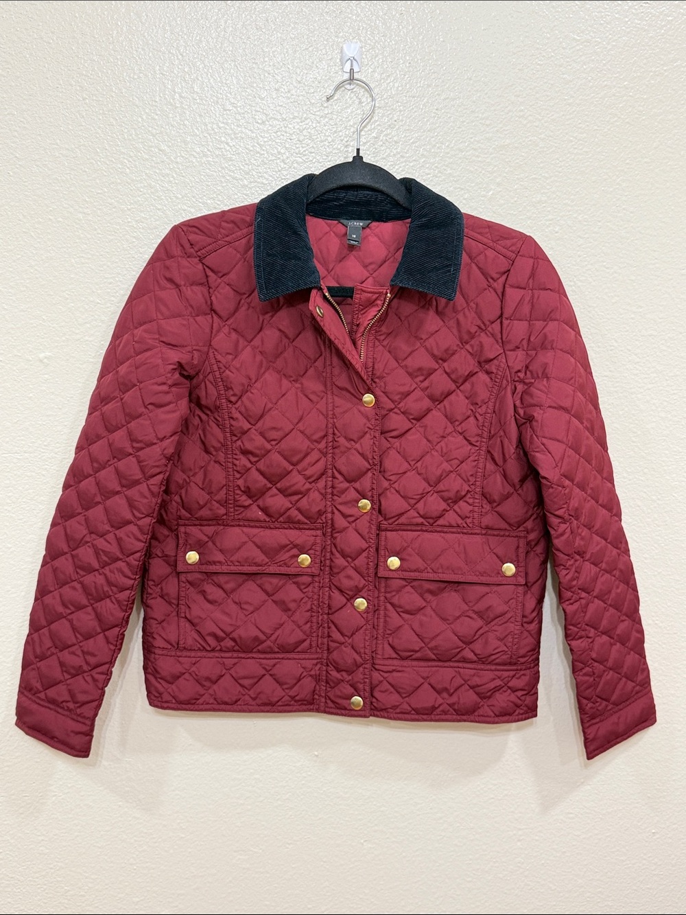 J. Crew Women's Quilted Puffer Jacket Burgundy Size XS Corduroy Collar
